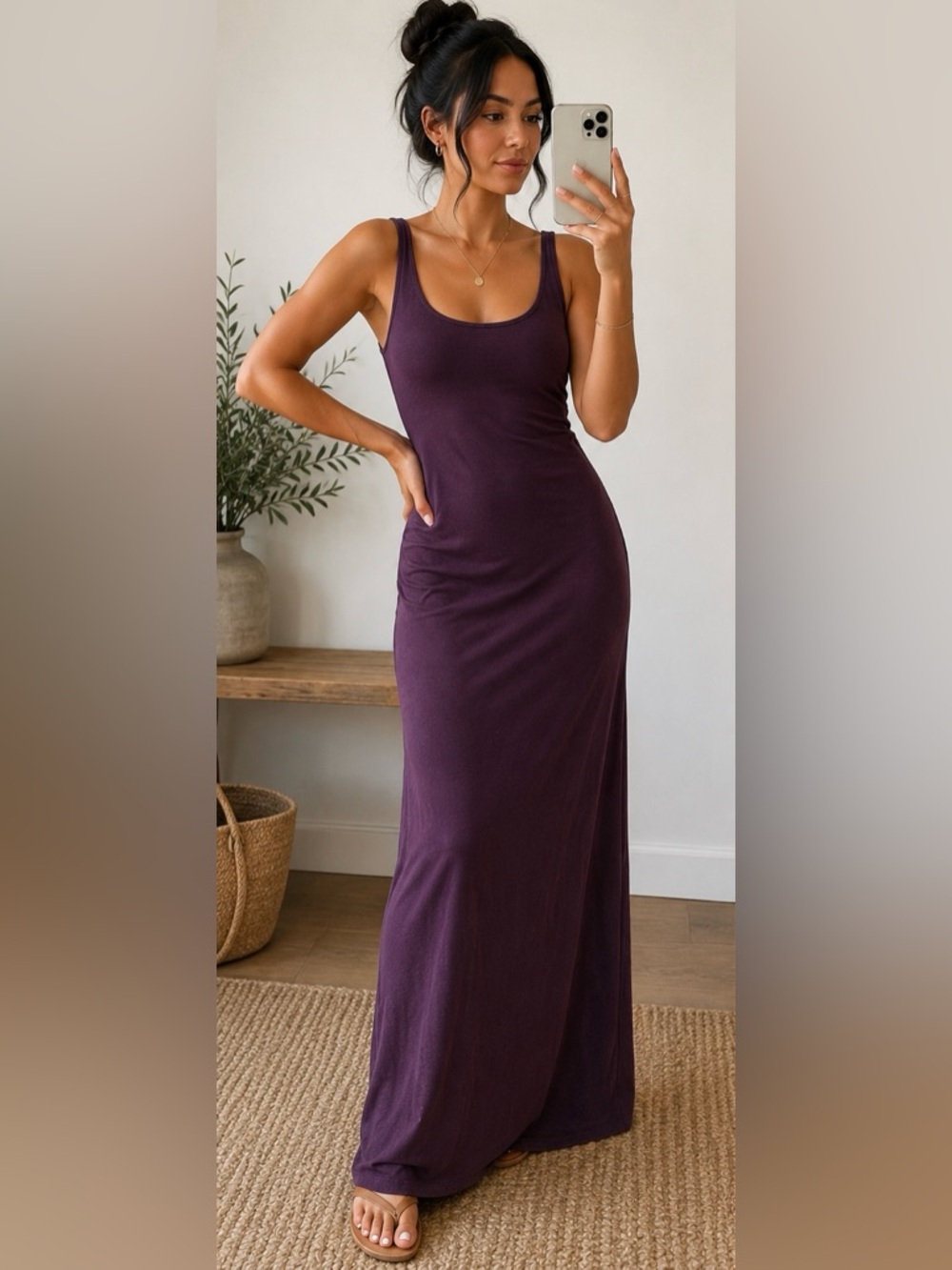 Express Plum Purple Fitted Tank Maxi Dress XS Stretch Bodycon Column